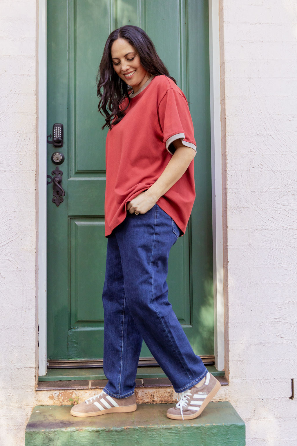 Nikita Heavyweight Cotton Tee in Wine/Oat Contrast