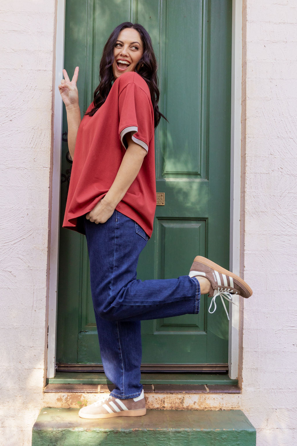 Nikita Heavyweight Cotton Tee in Wine/Oat Contrast
