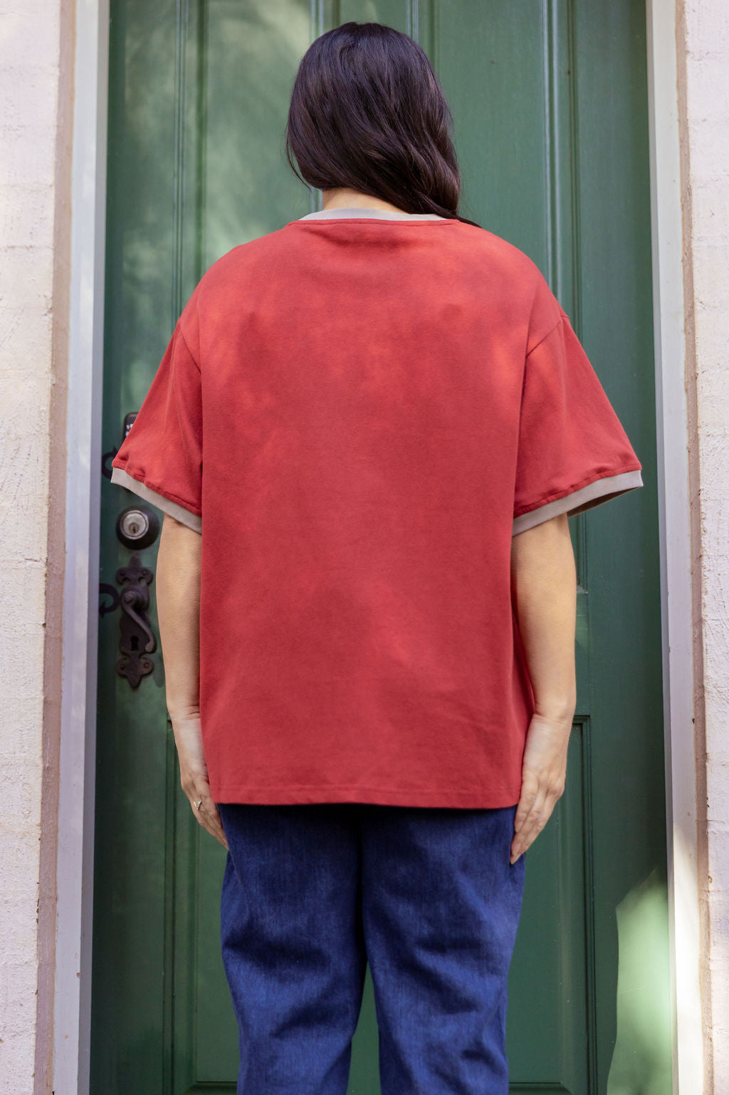 Nikita Heavyweight Cotton Tee in Wine/Oat Contrast
