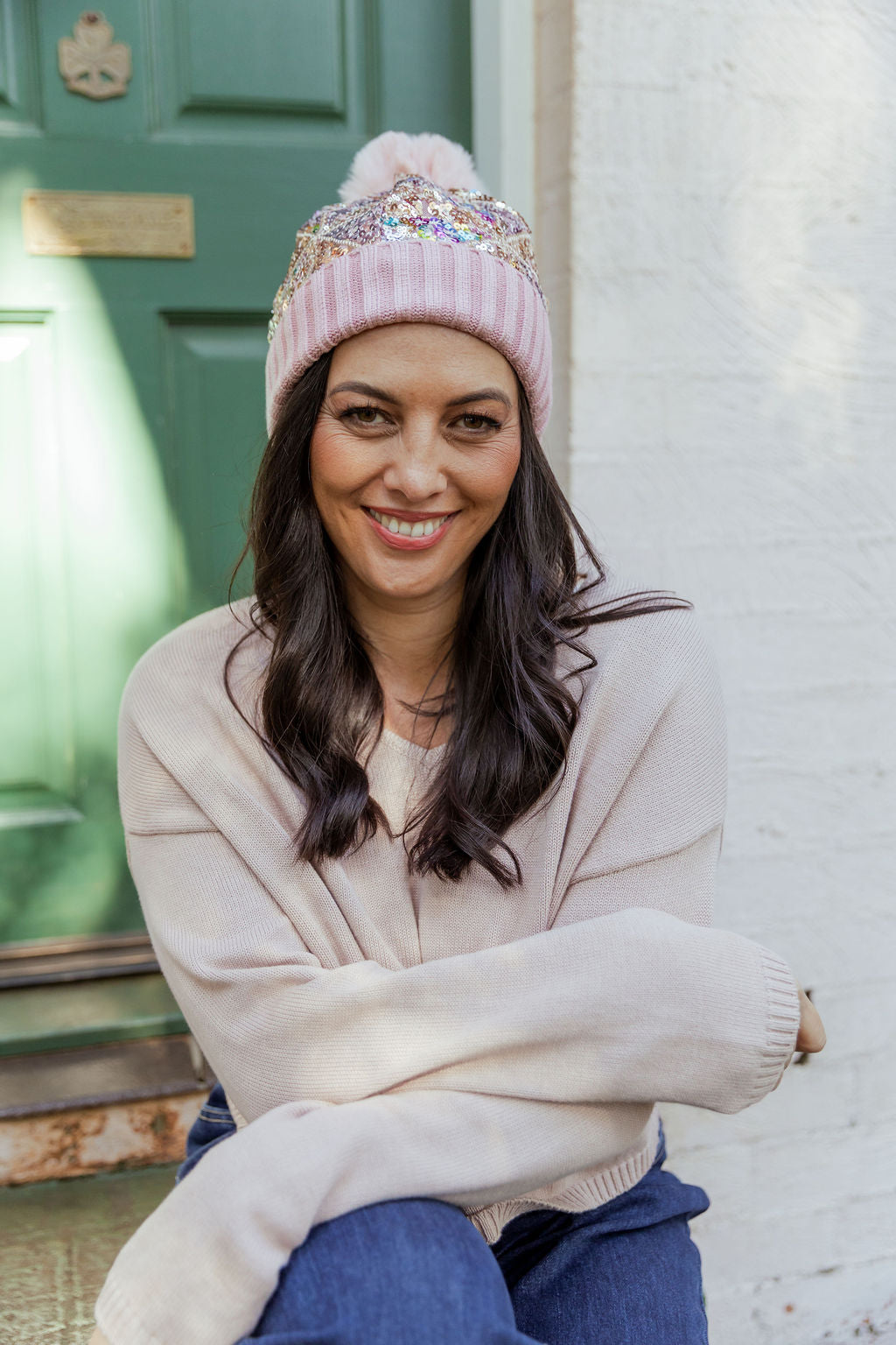 Embellished Beanie in Dusty Pink