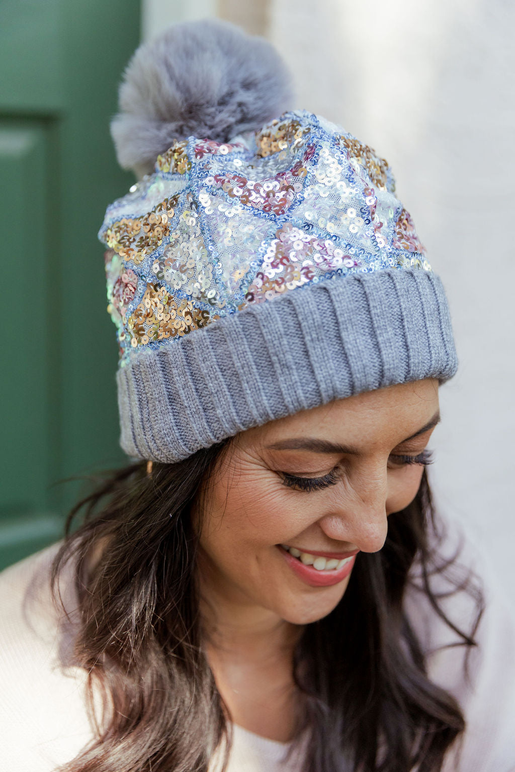 Embellished Beanie in Grey