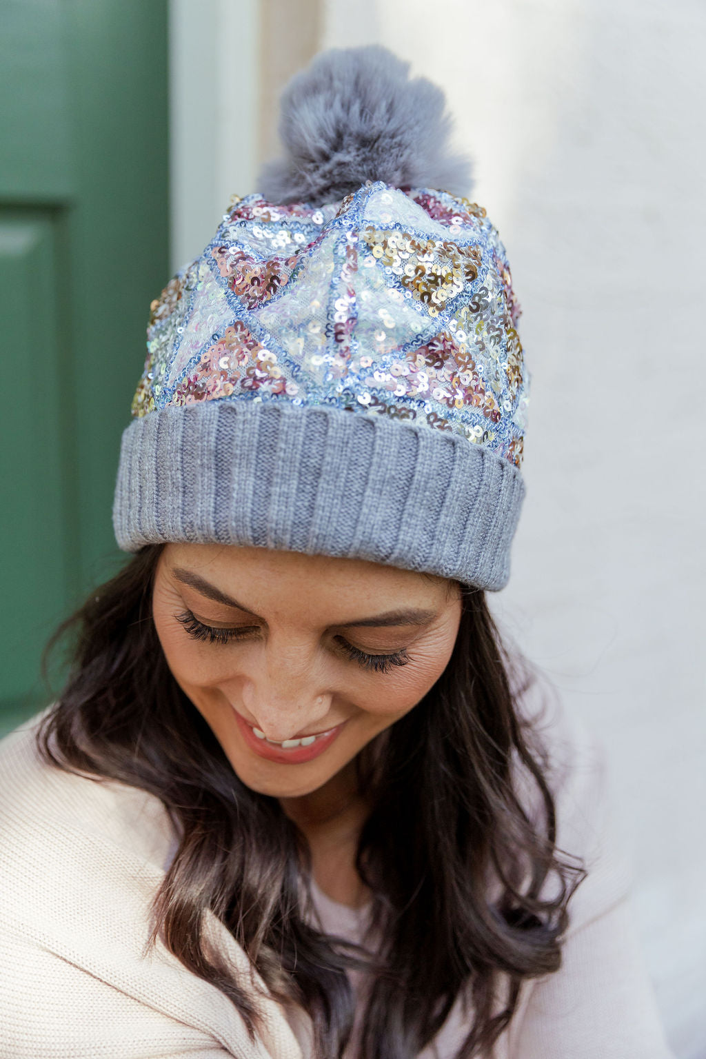 Embellished Beanie in Grey