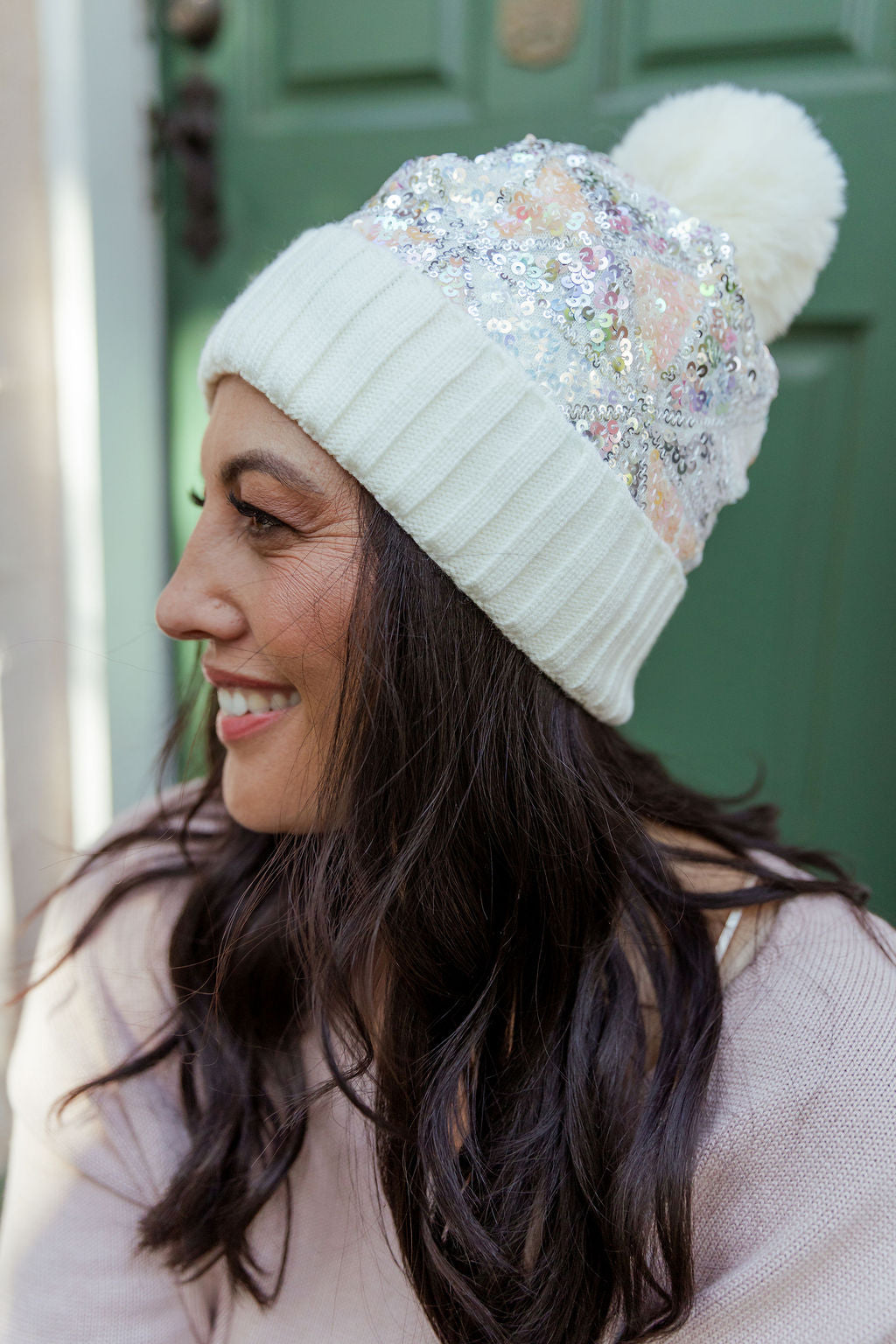 Embellished Beanie in Cream