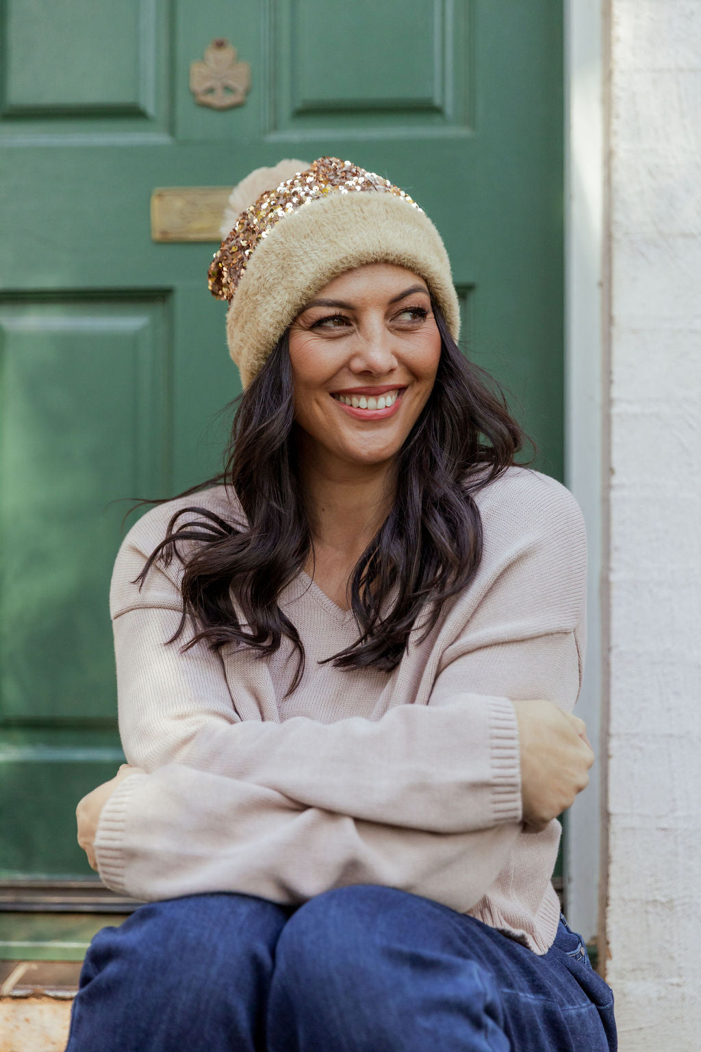 Glitzy Beanie in Sand