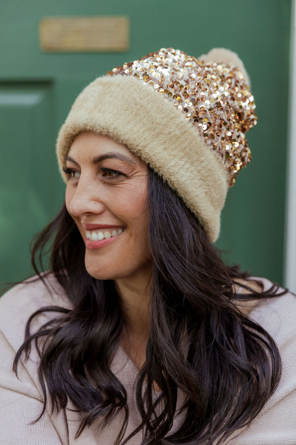 Glitzy Beanie in Sand