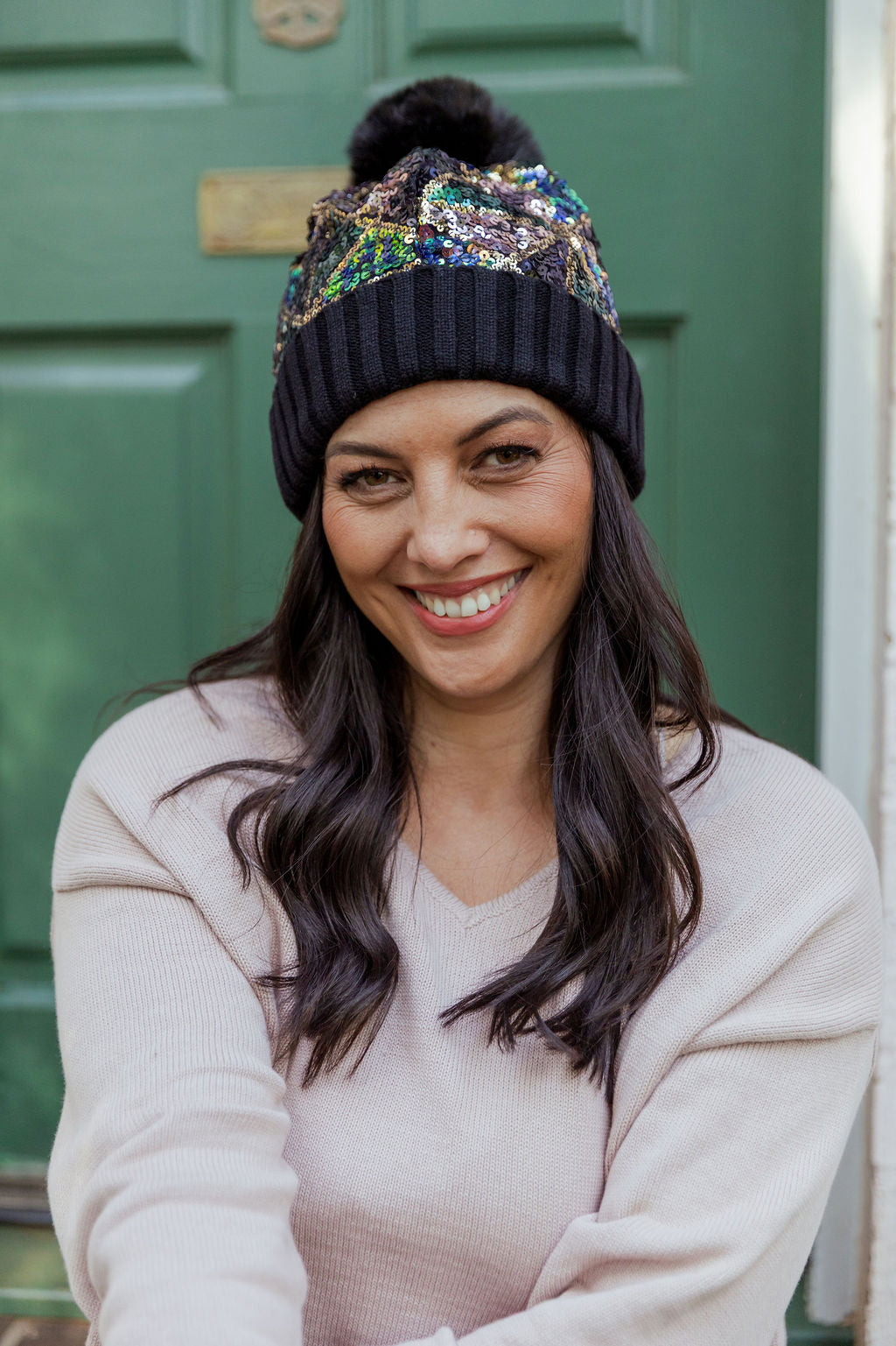 Embellished Beanie in Black