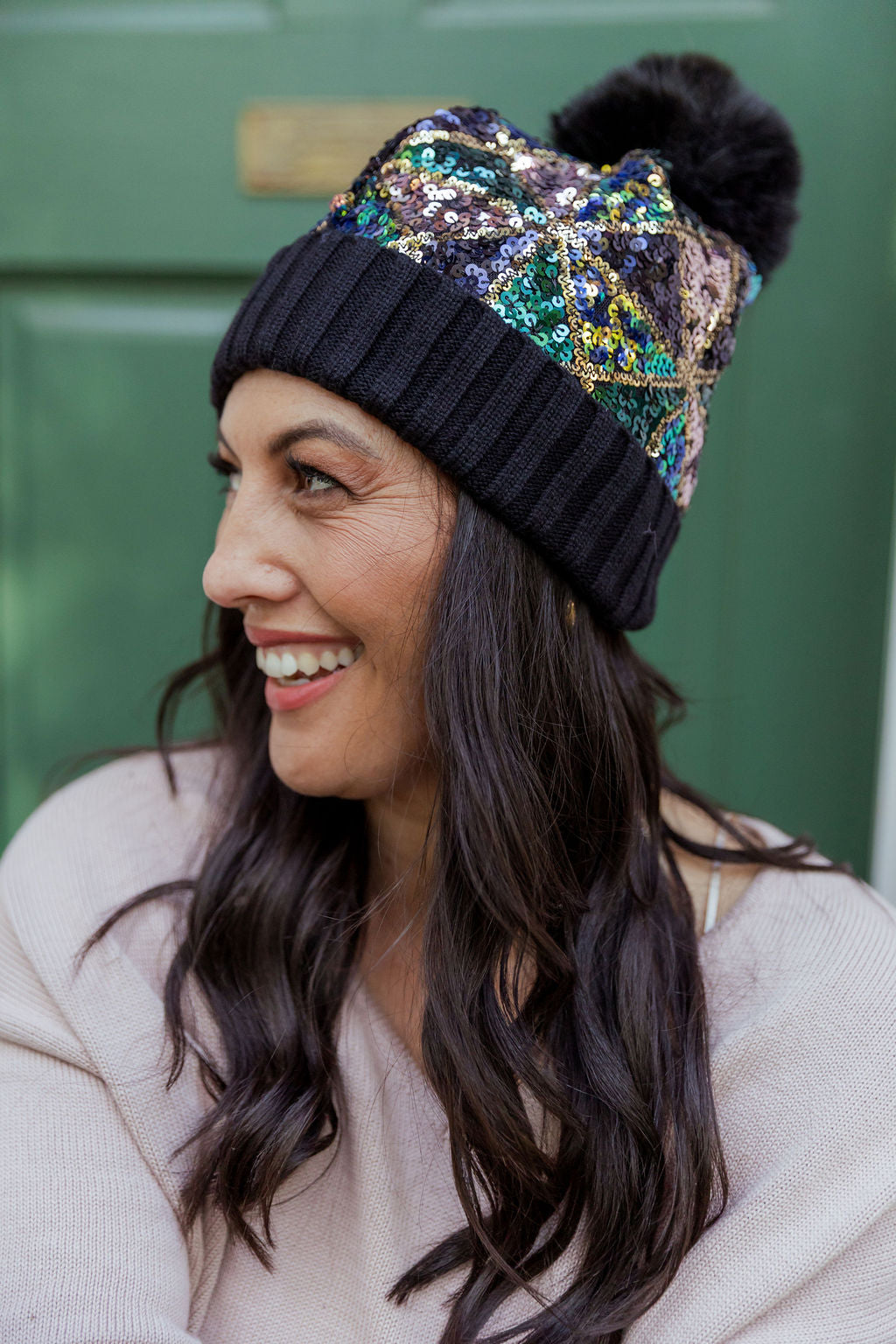 Embellished Beanie in Black