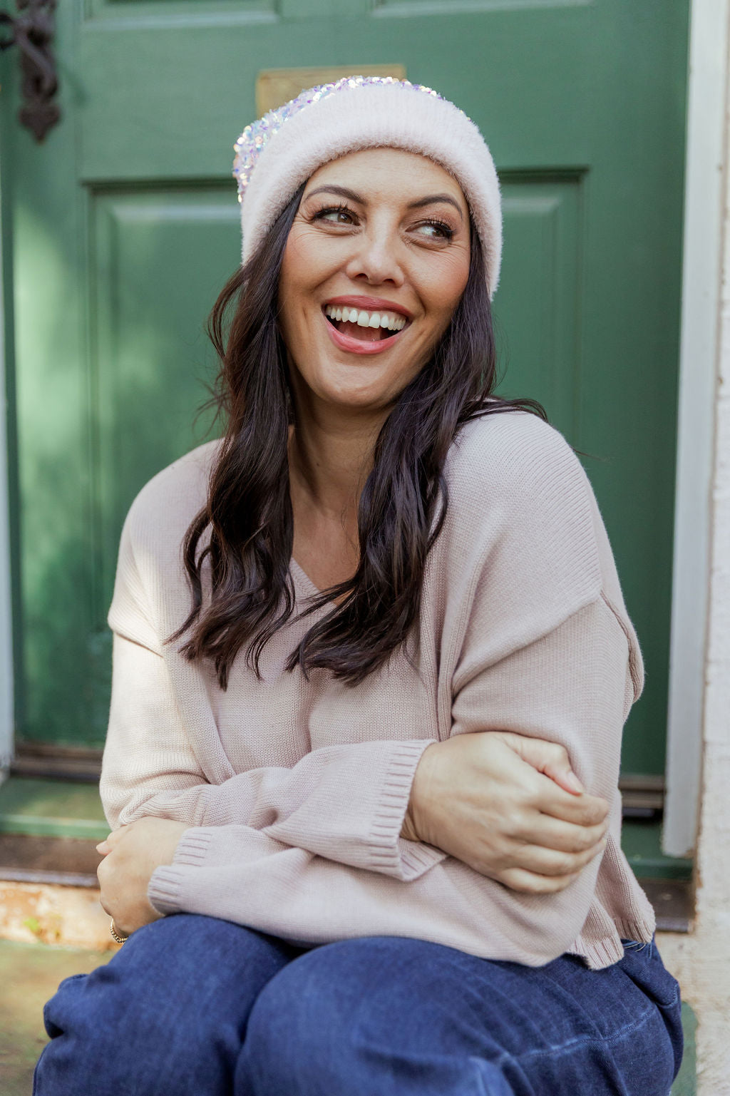 Glitzy Beanie in Light Blush