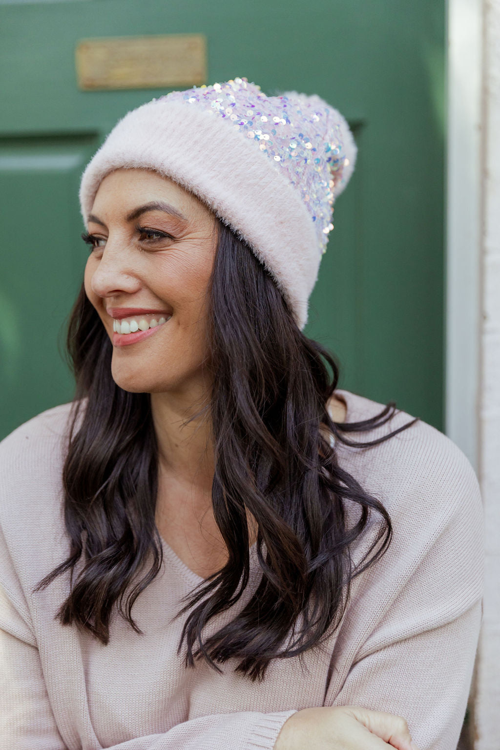 Glitzy Beanie in Light Blush