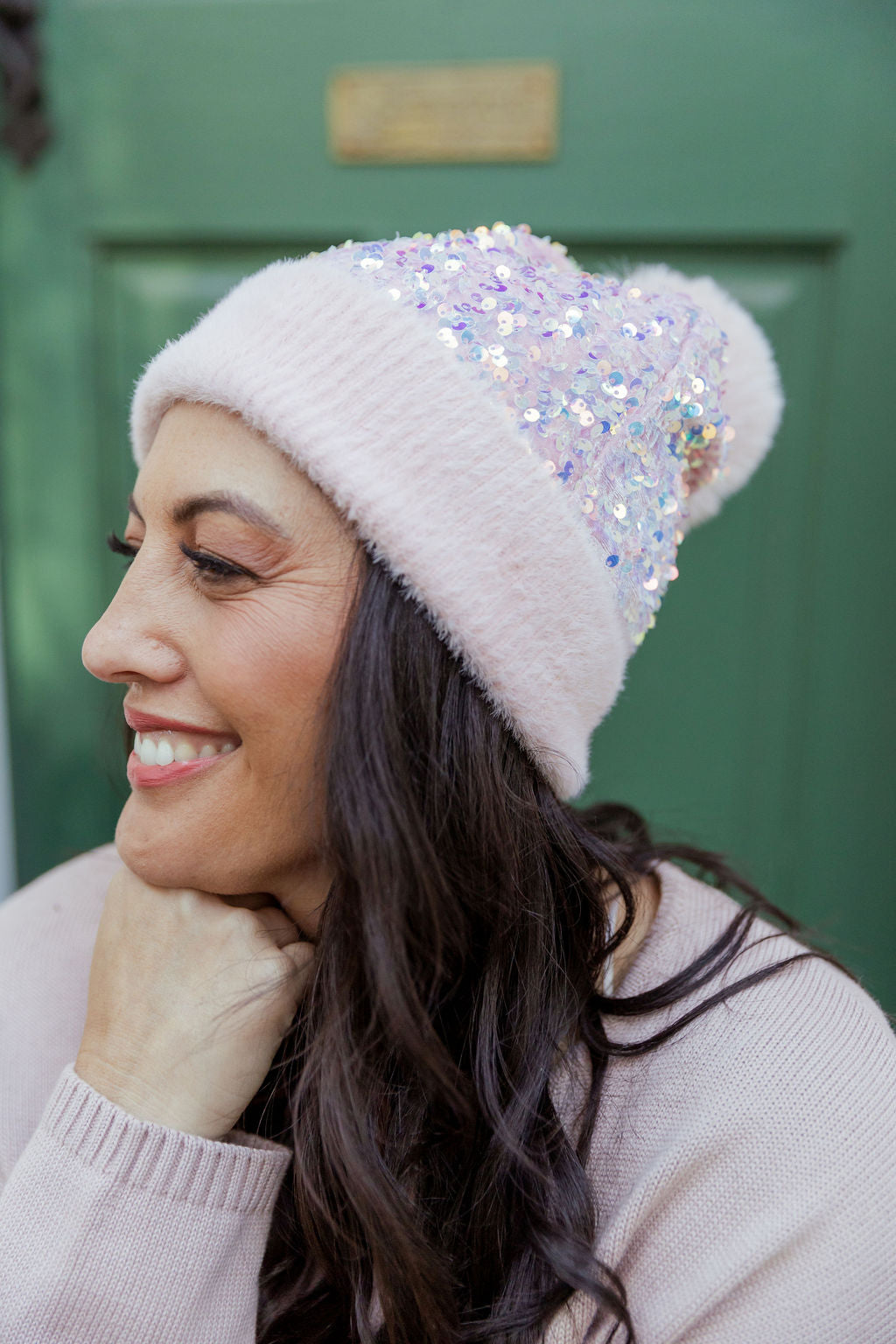 Glitzy Beanie in Light Blush