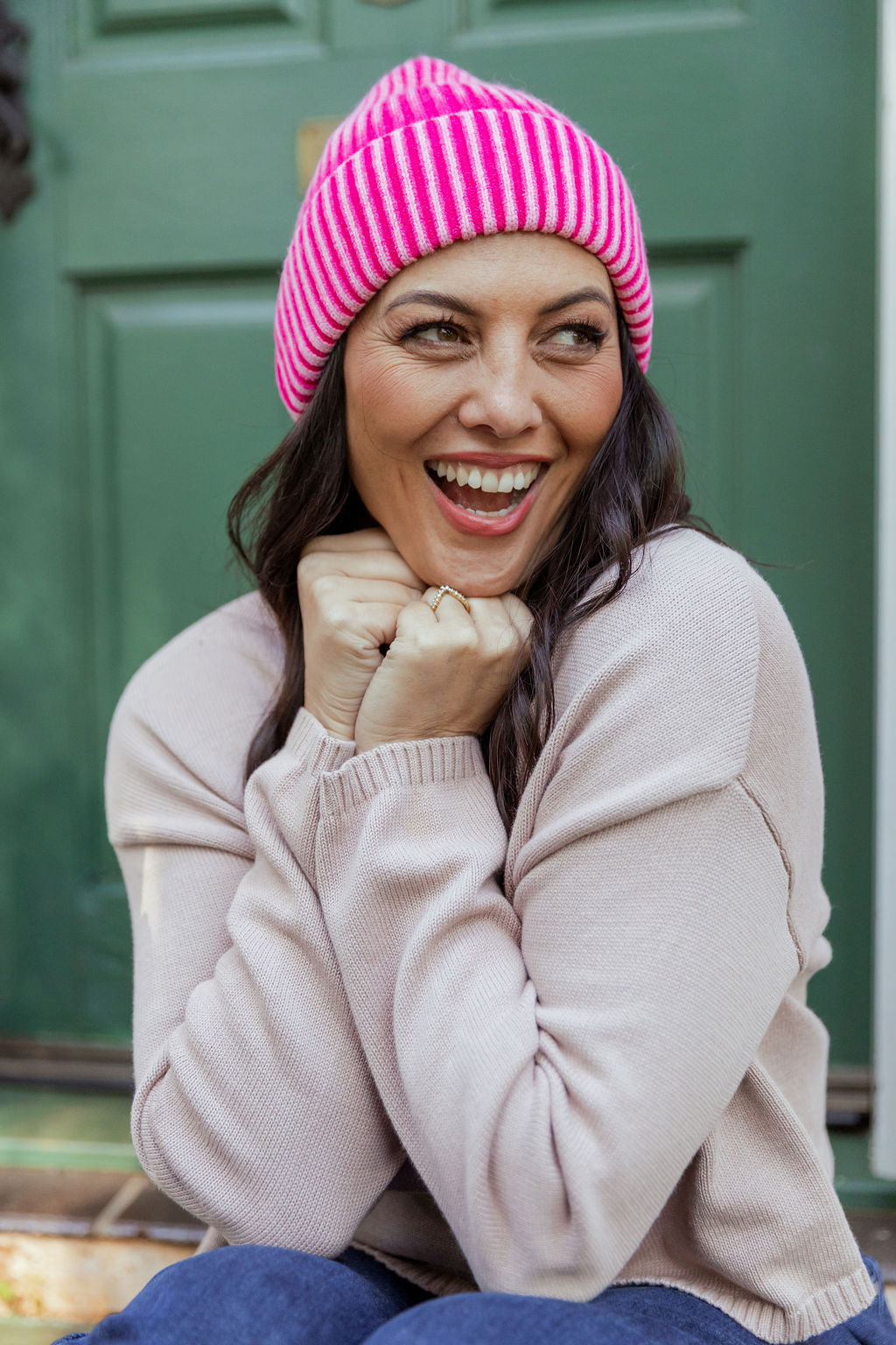 Knit Beanie in Pink Acid Wash