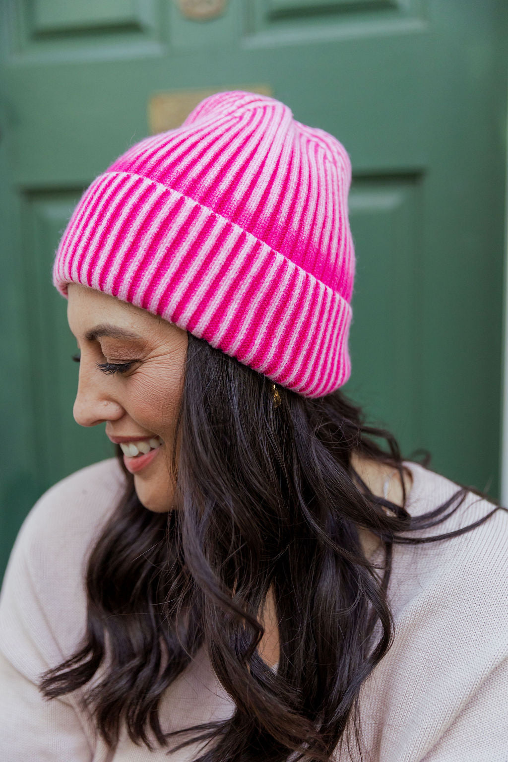 Knit Beanie in Pink Acid Wash
