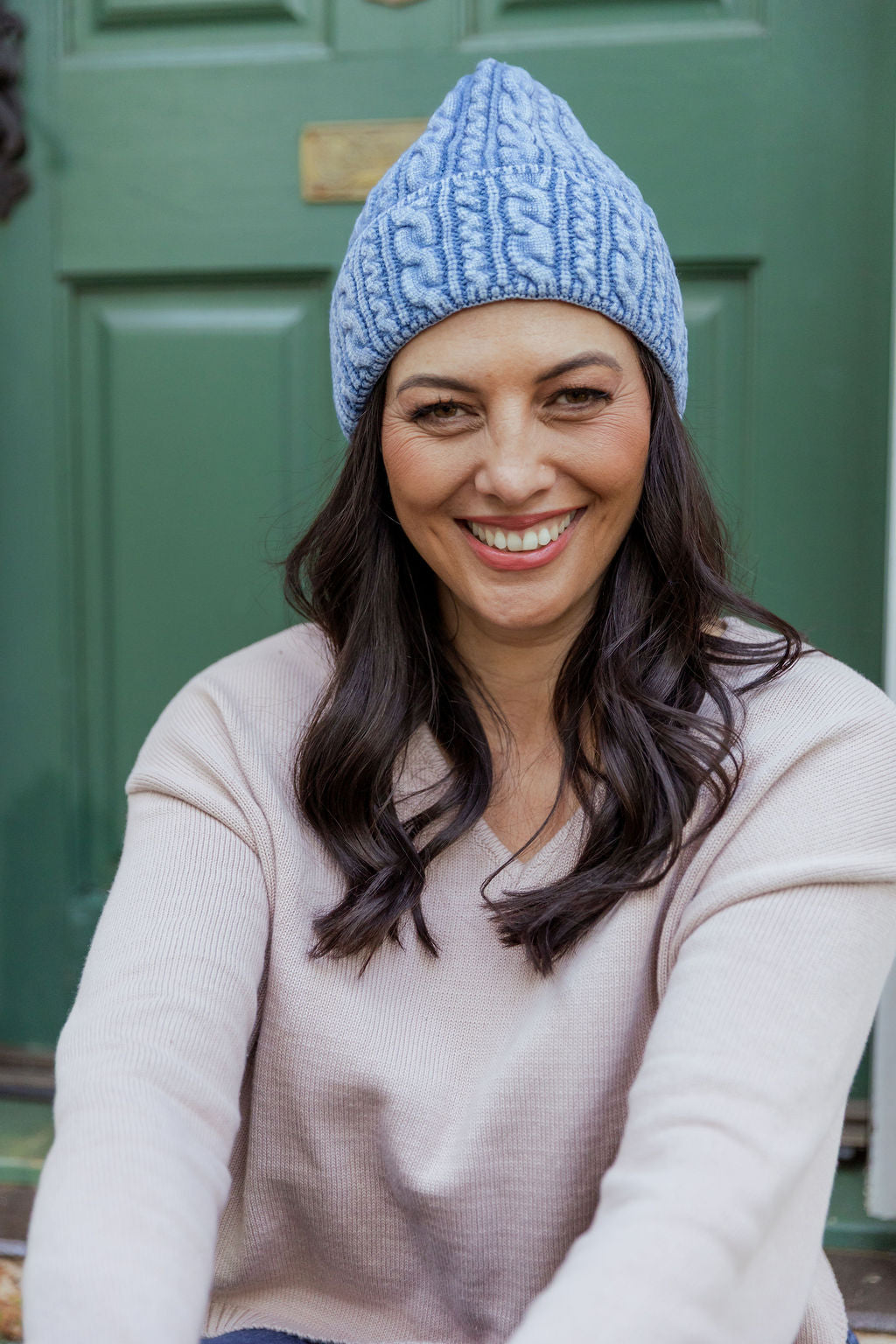 Cable Knit Beanie in Blue Acid Wash