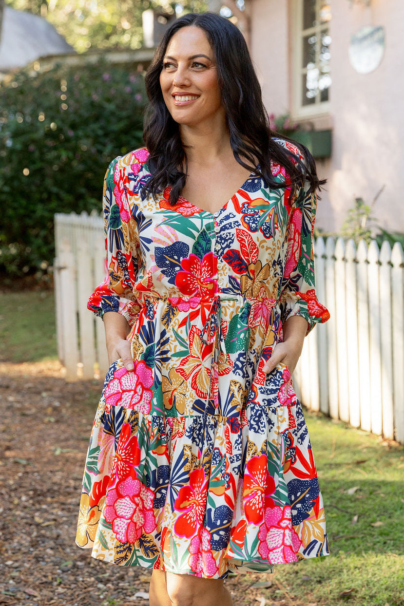 new look dresses N6766 Crepe Fruit Print Midi Dress