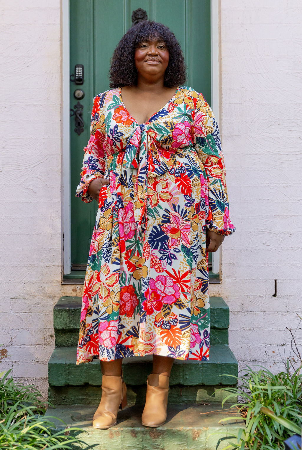 Grace Long Sleeve Midi Dress in Hibiscus