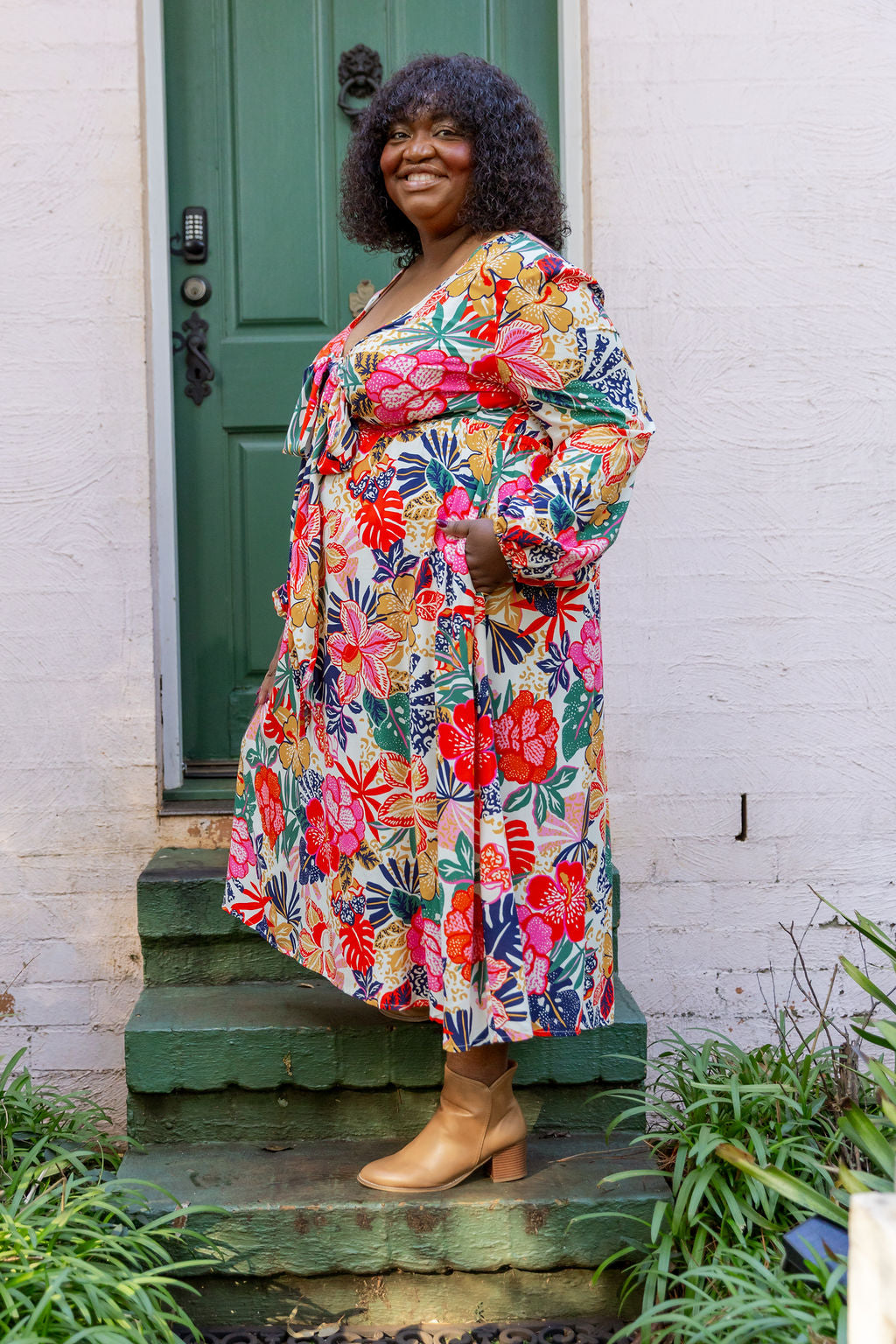 Grace Long Sleeve Midi Dress in Hibiscus