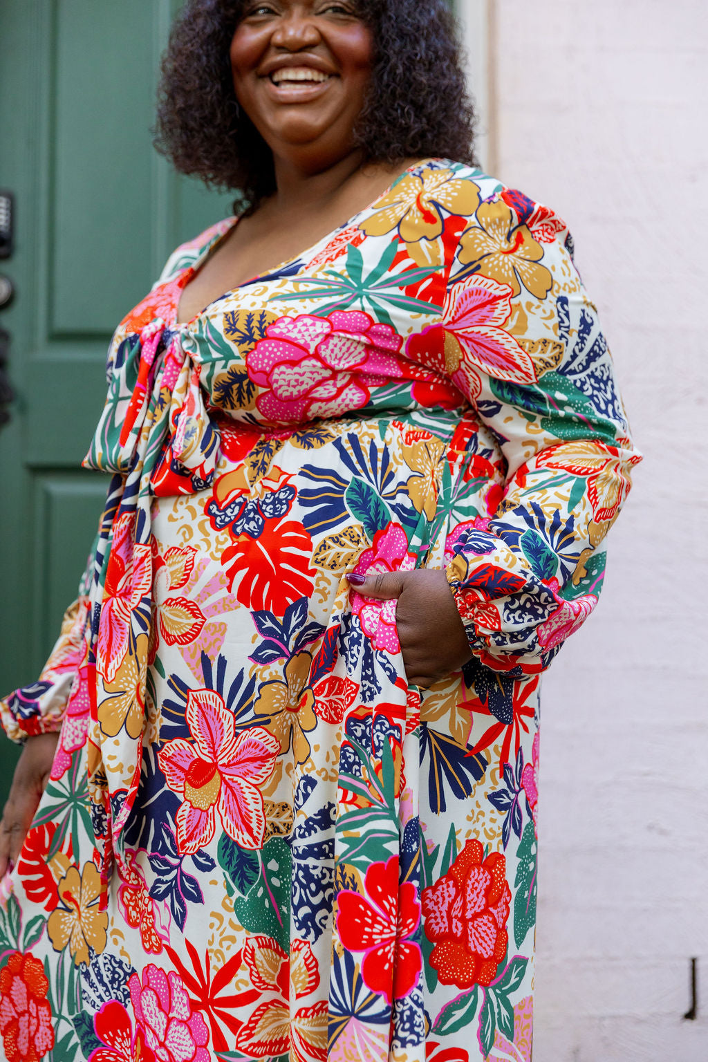 Grace Long Sleeve Midi Dress in Hibiscus