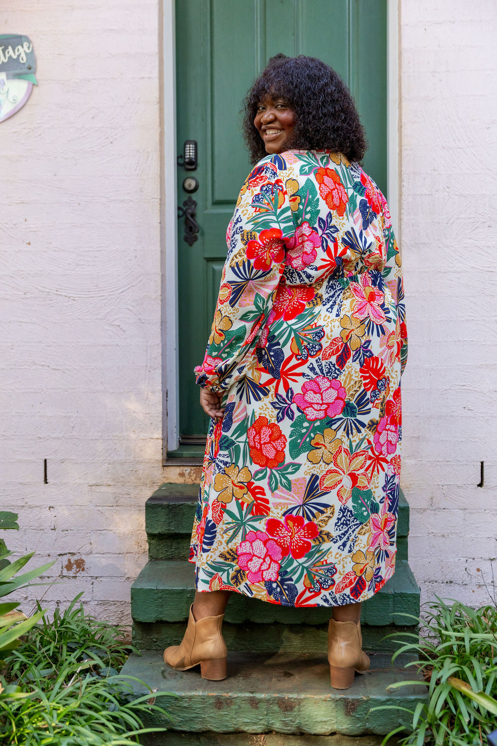 Grace Long Sleeve Midi Dress in Hibiscus