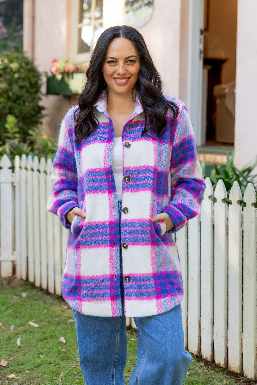 Ryan Shacket in Navy/Pink Check