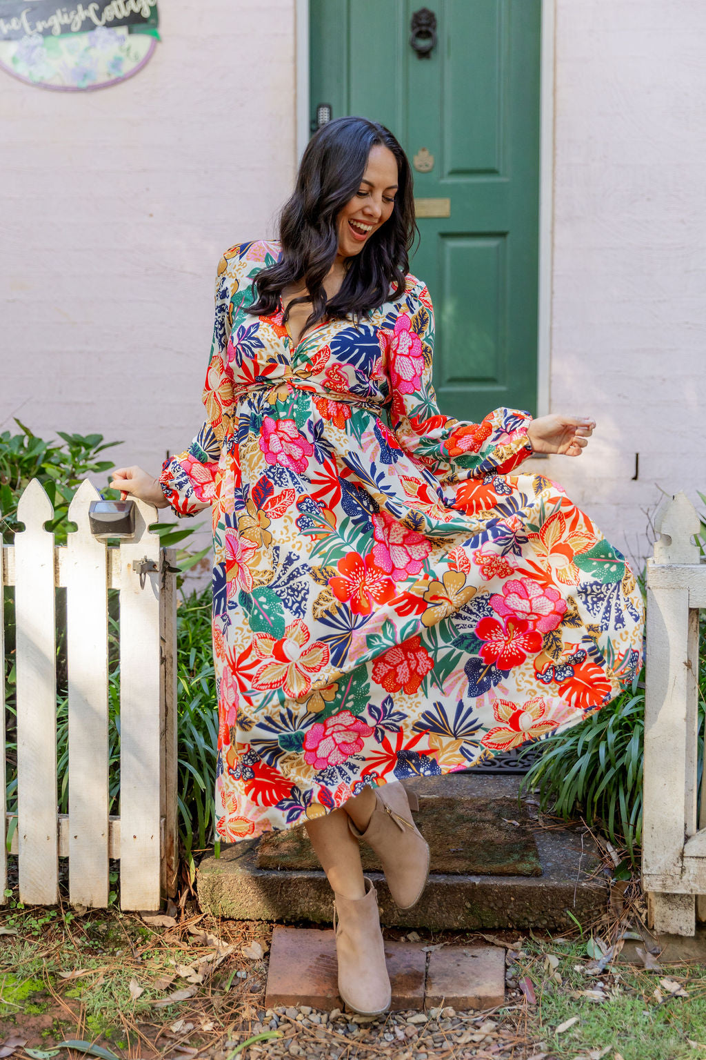 Grace Long Sleeve Midi Dress in Hibiscus