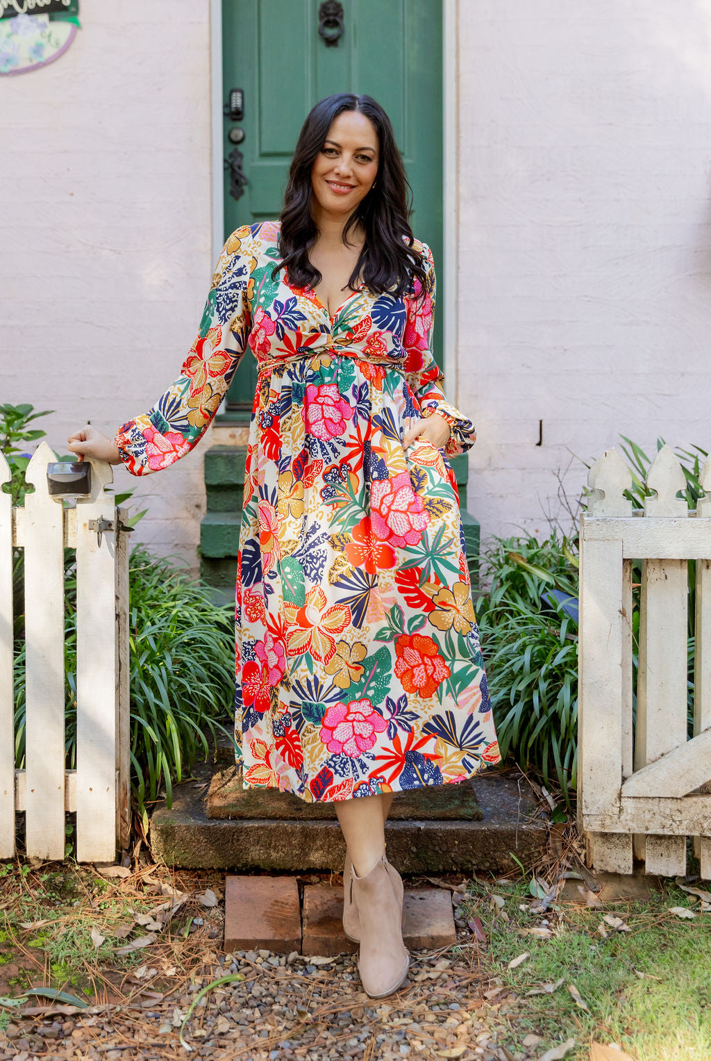 Grace Long Sleeve Midi Dress in Hibiscus