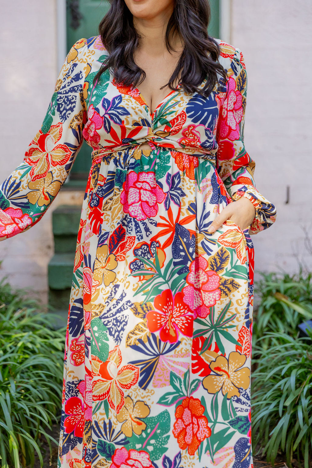Grace Long Sleeve Midi Dress in Hibiscus