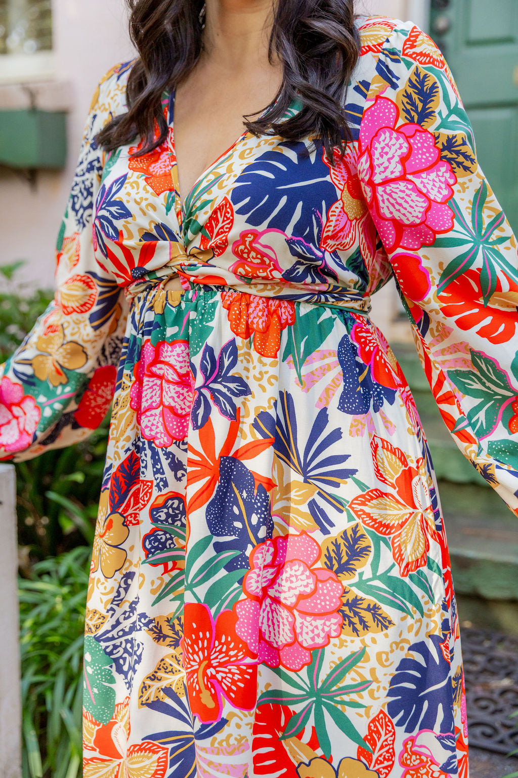 Grace Long Sleeve Midi Dress in Hibiscus