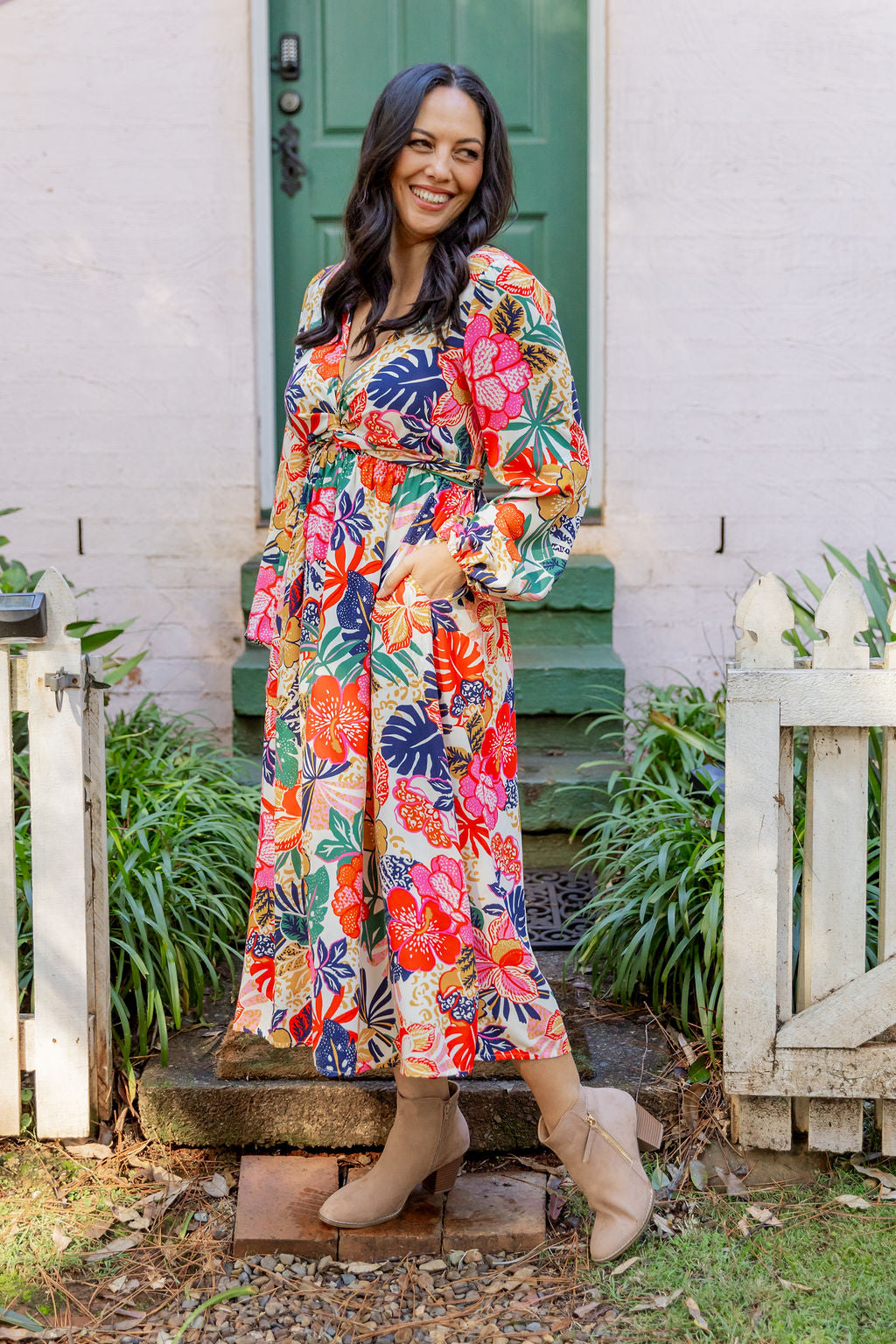 Grace Long Sleeve Midi Dress in Hibiscus