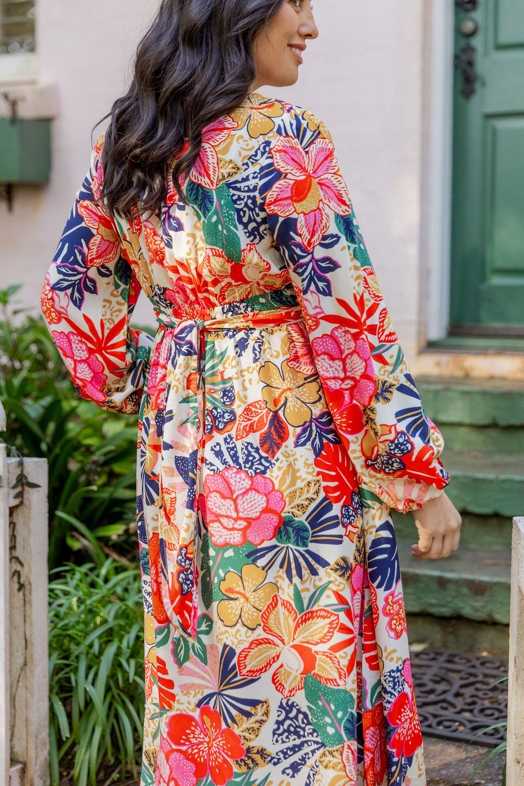 Grace Long Sleeve Midi Dress in Hibiscus