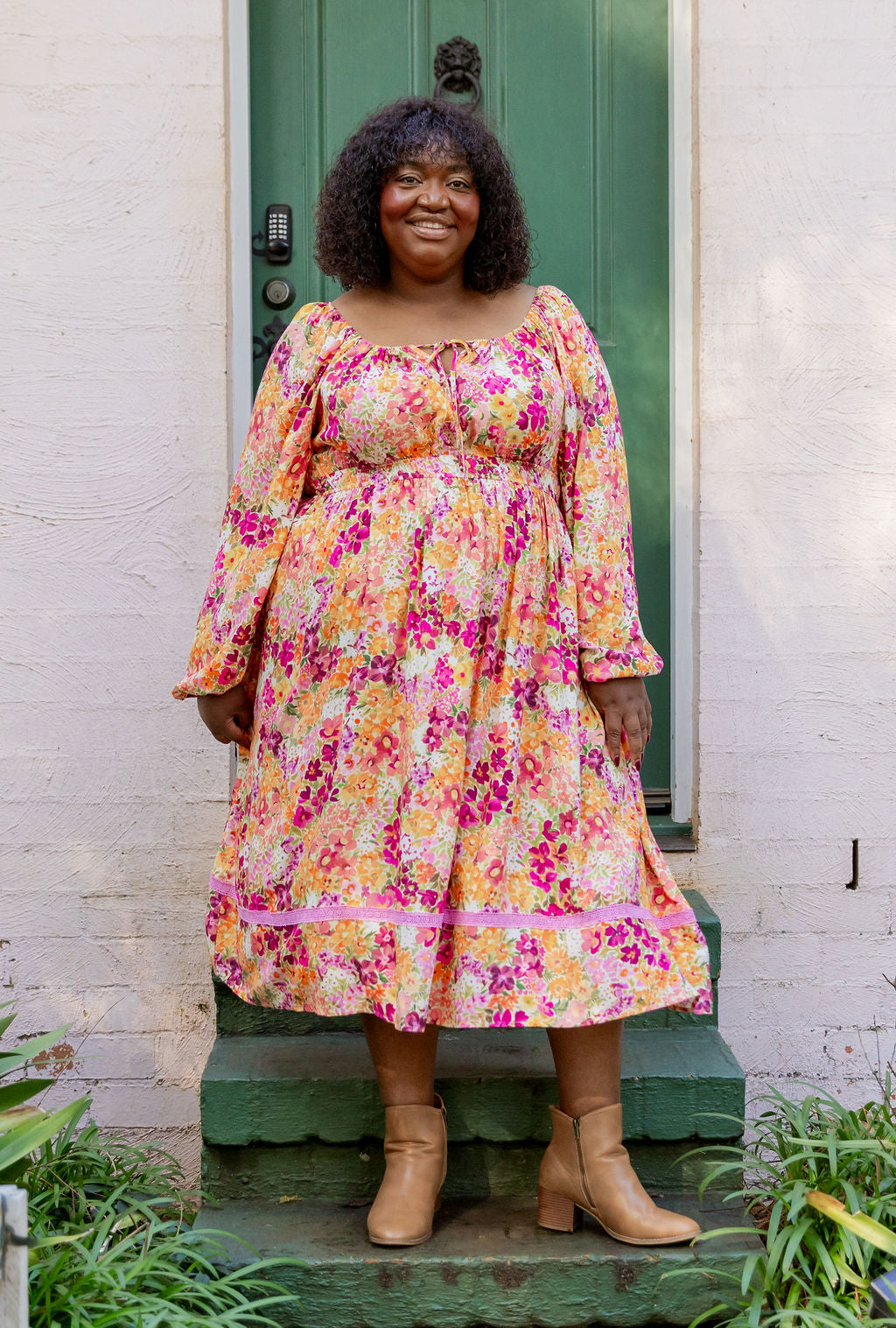 Long Sleeve Amberly Dress in Giardino Fall
