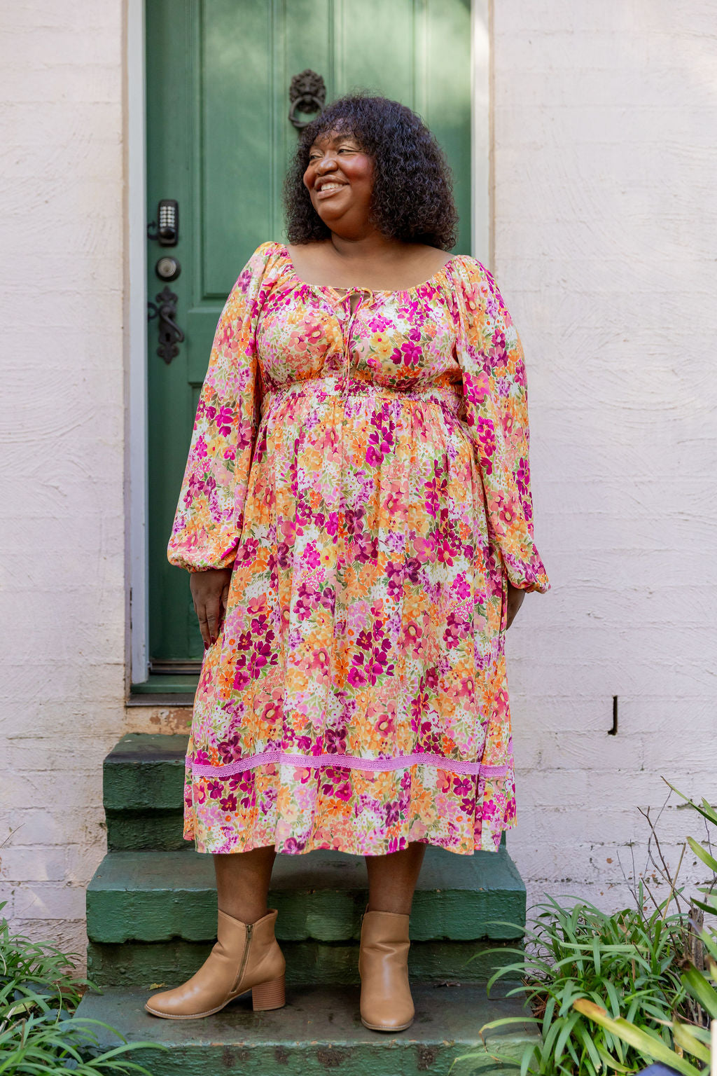 Long Sleeve Amberly Dress in Giardino Fall