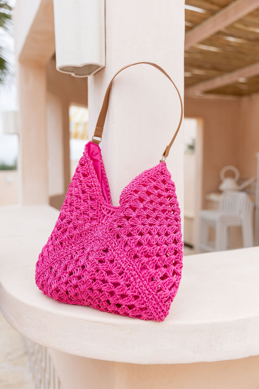 Raffia Tote Bag in Pink
