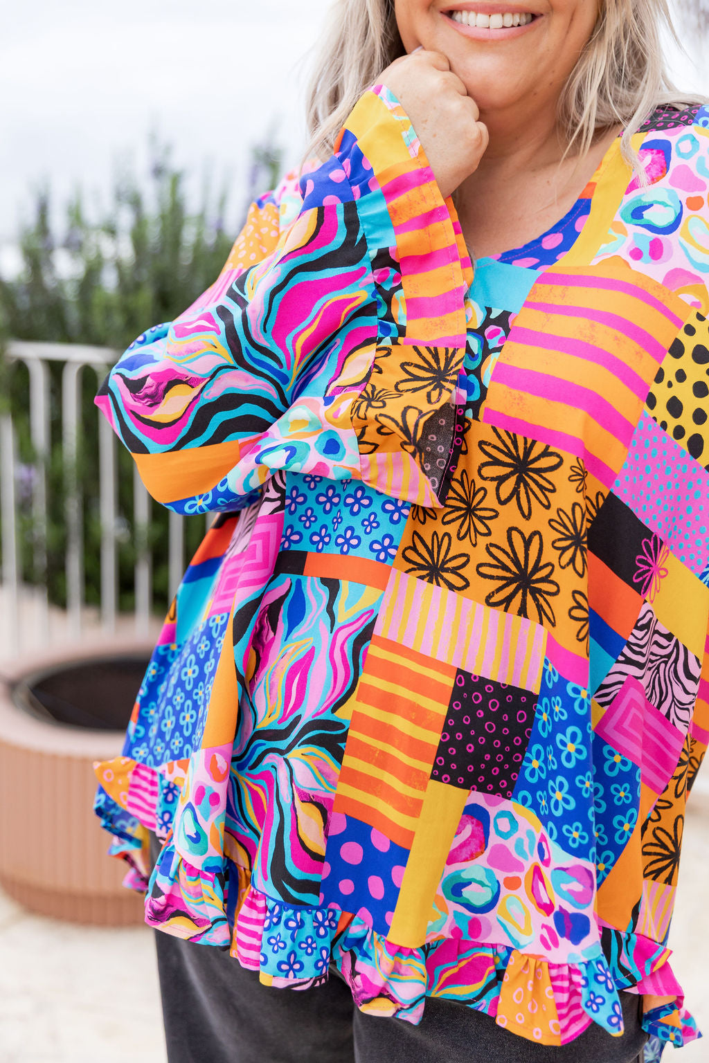 Long Sleeve Natalie Top in Tara's Patchwork by Kasey Rainbow