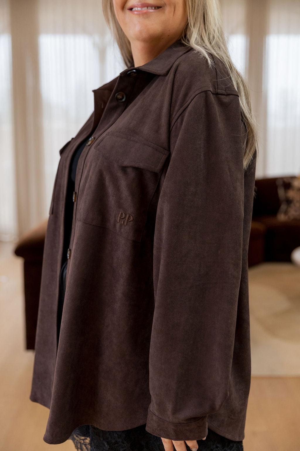 Elsia Shacket in Choc Faux Suede