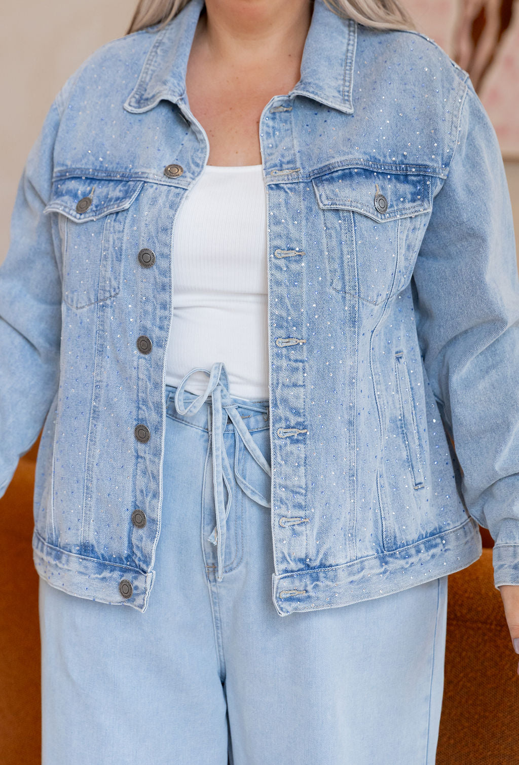 Hayden Denim Jacket in Rhinestone/Blue Wash