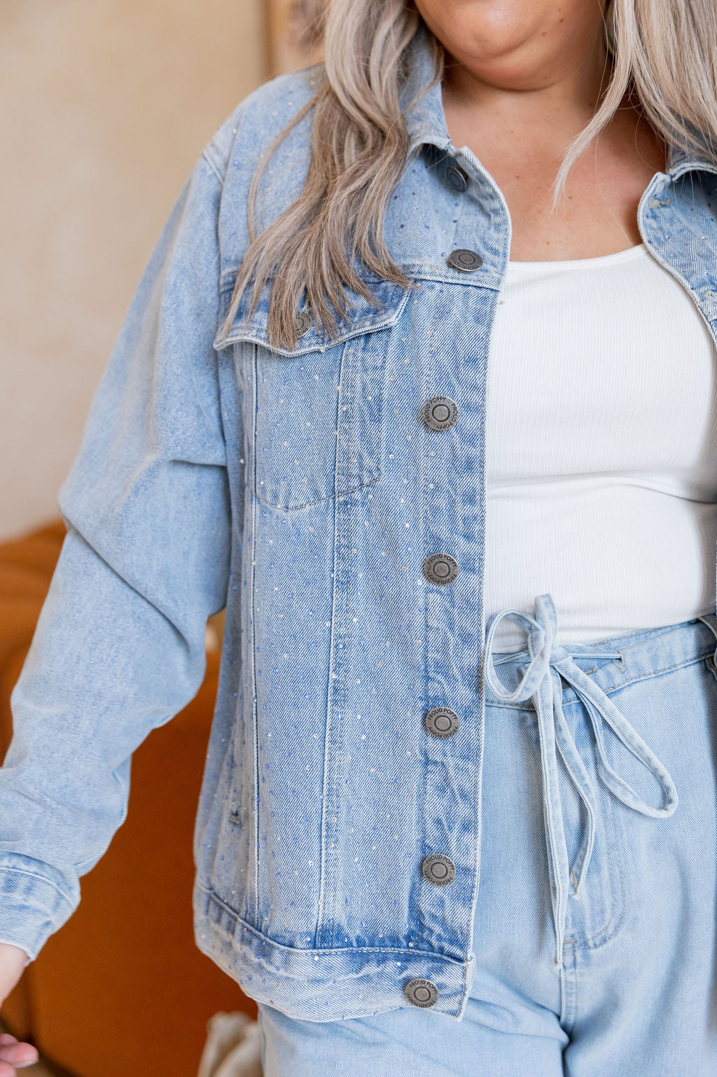 Hayden Denim Jacket in Rhinestone/Blue Wash