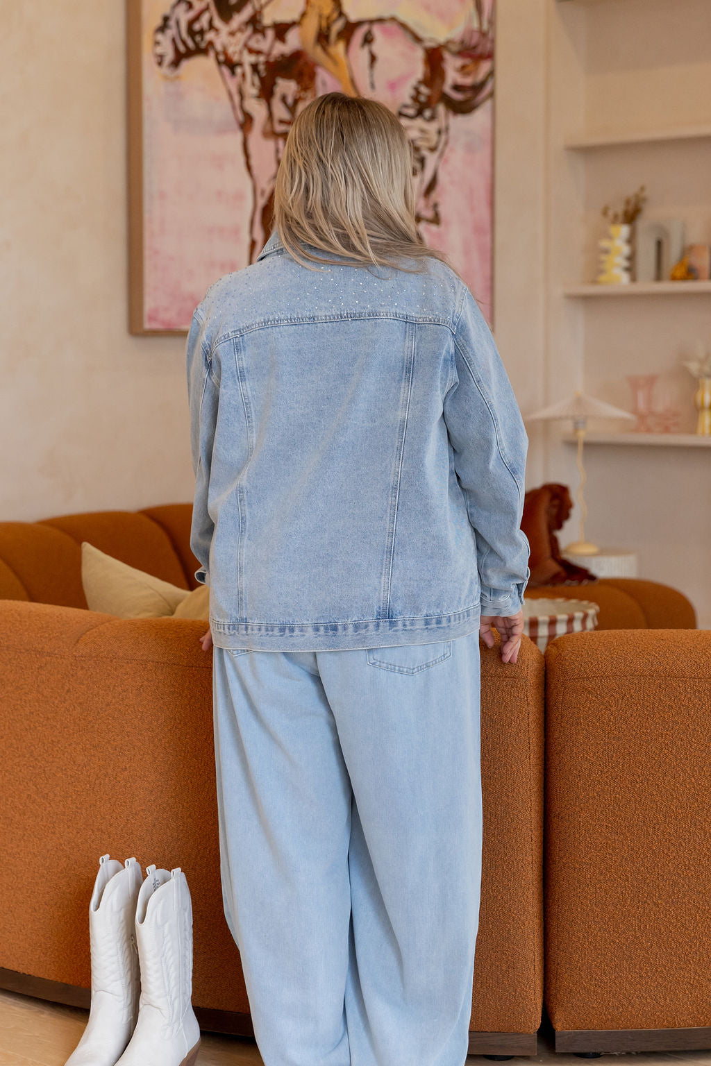 Hayden Denim Jacket in Rhinestone/Blue Wash