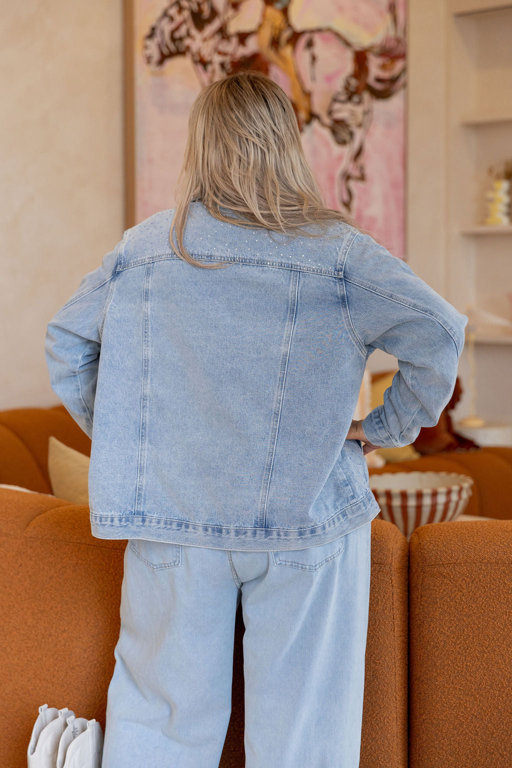 Hayden Denim Jacket in Rhinestone/Blue Wash