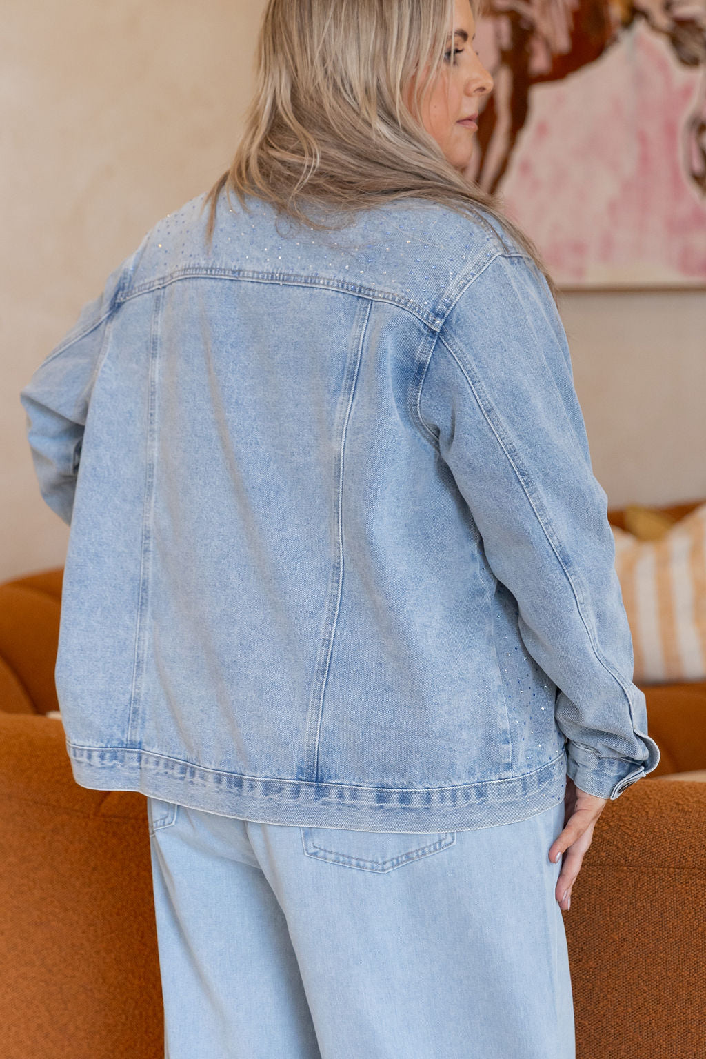 Hayden Denim Jacket in Rhinestone/Blue Wash