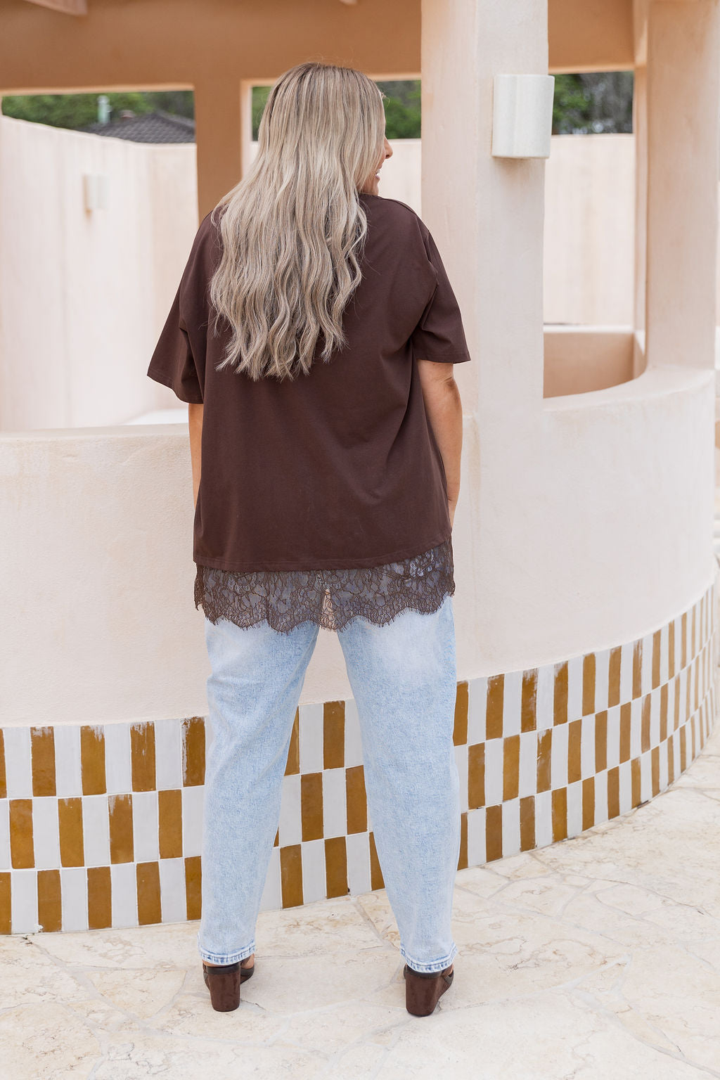 Lola Lace Trim Tee in Chocolate