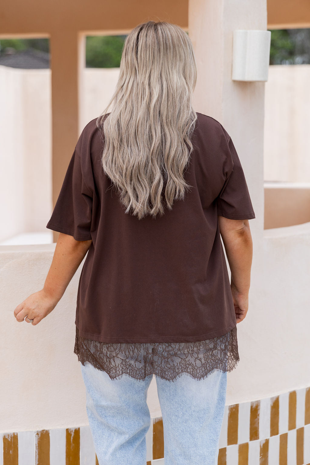 Lola Lace Trim Tee in Chocolate