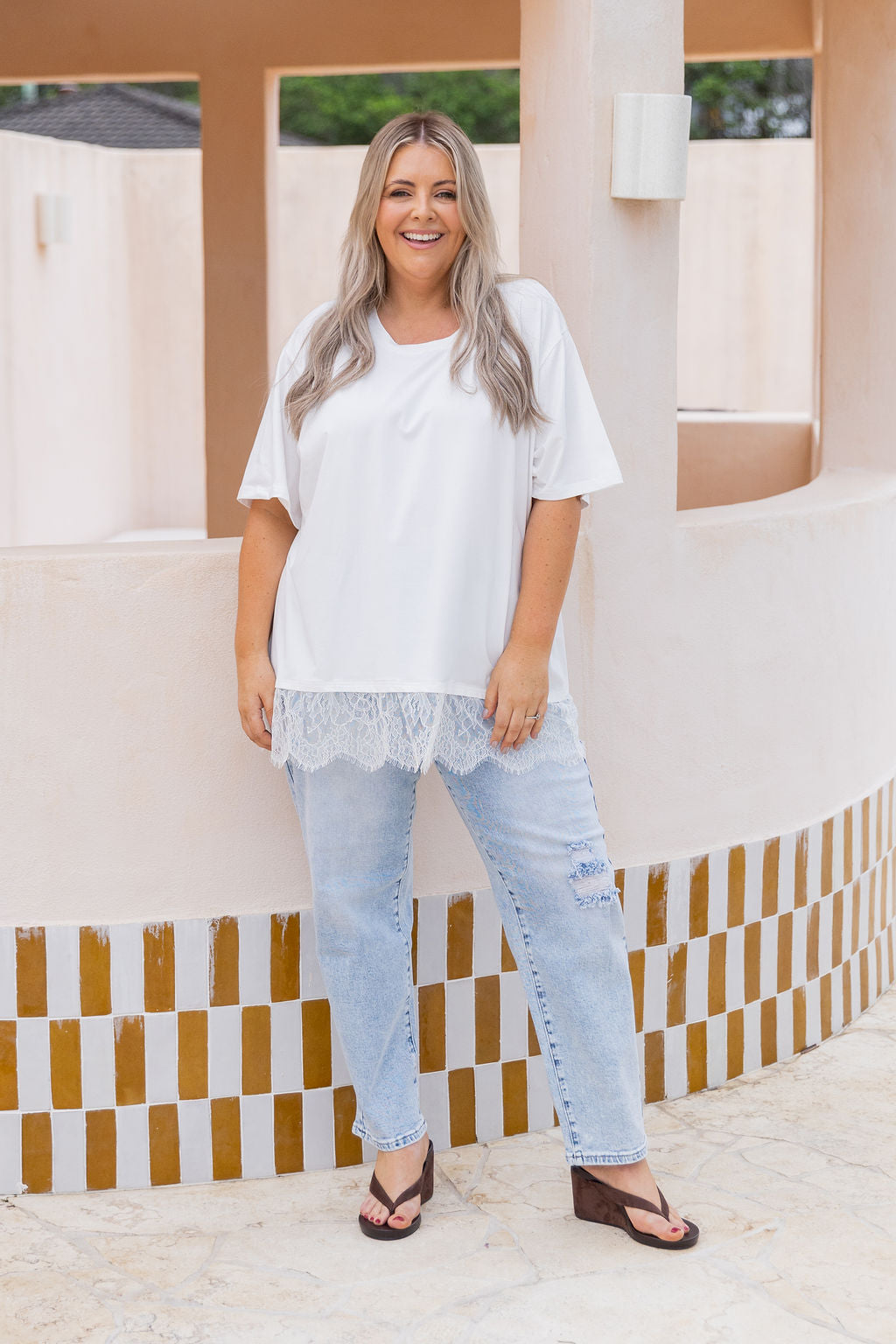 Lola Lace Trim Tee White