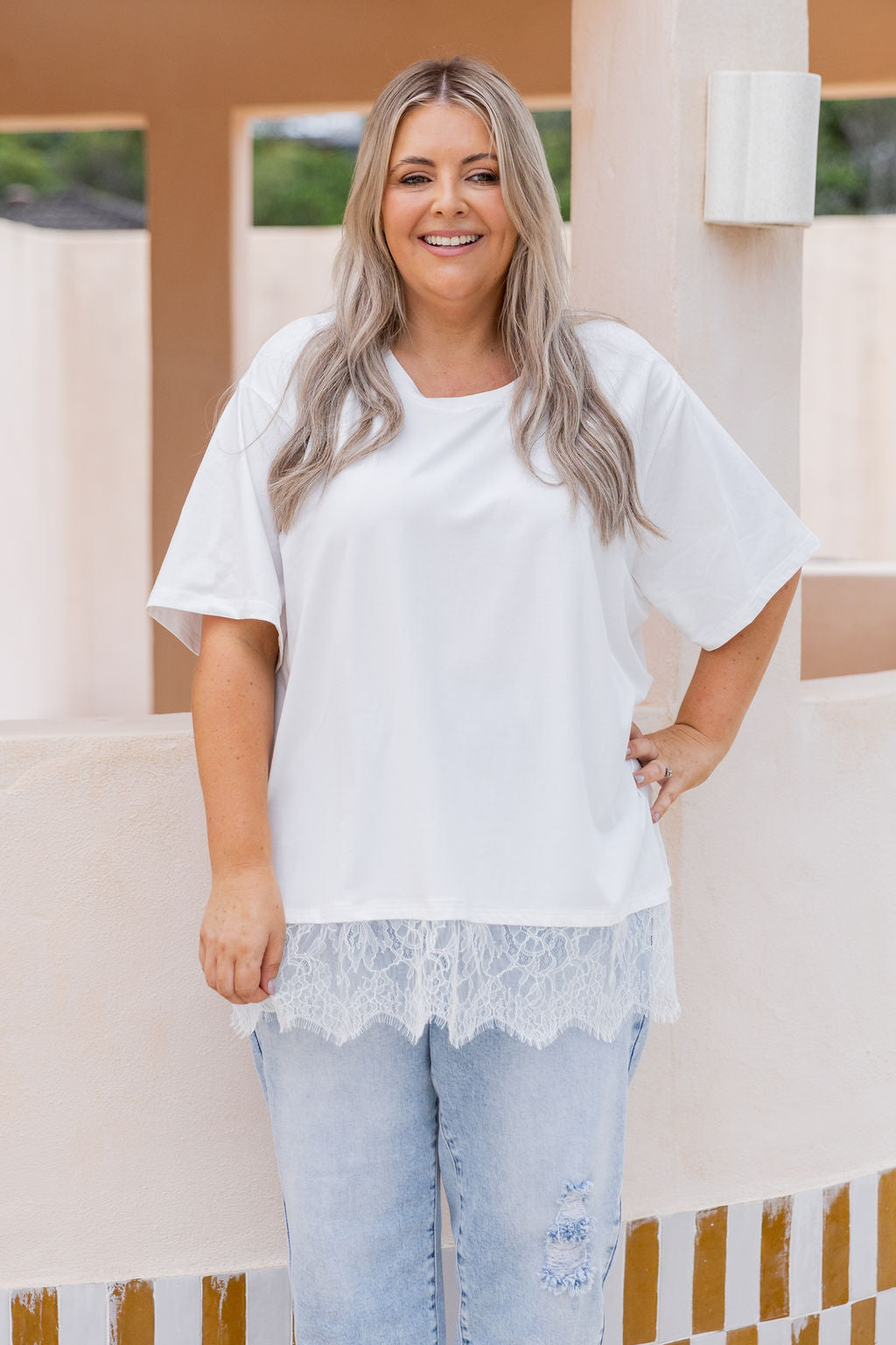 Lola Lace Trim Tee White