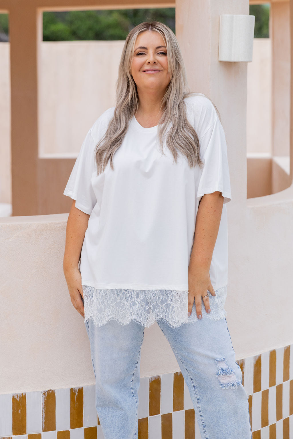 Lola Lace Trim Tee White