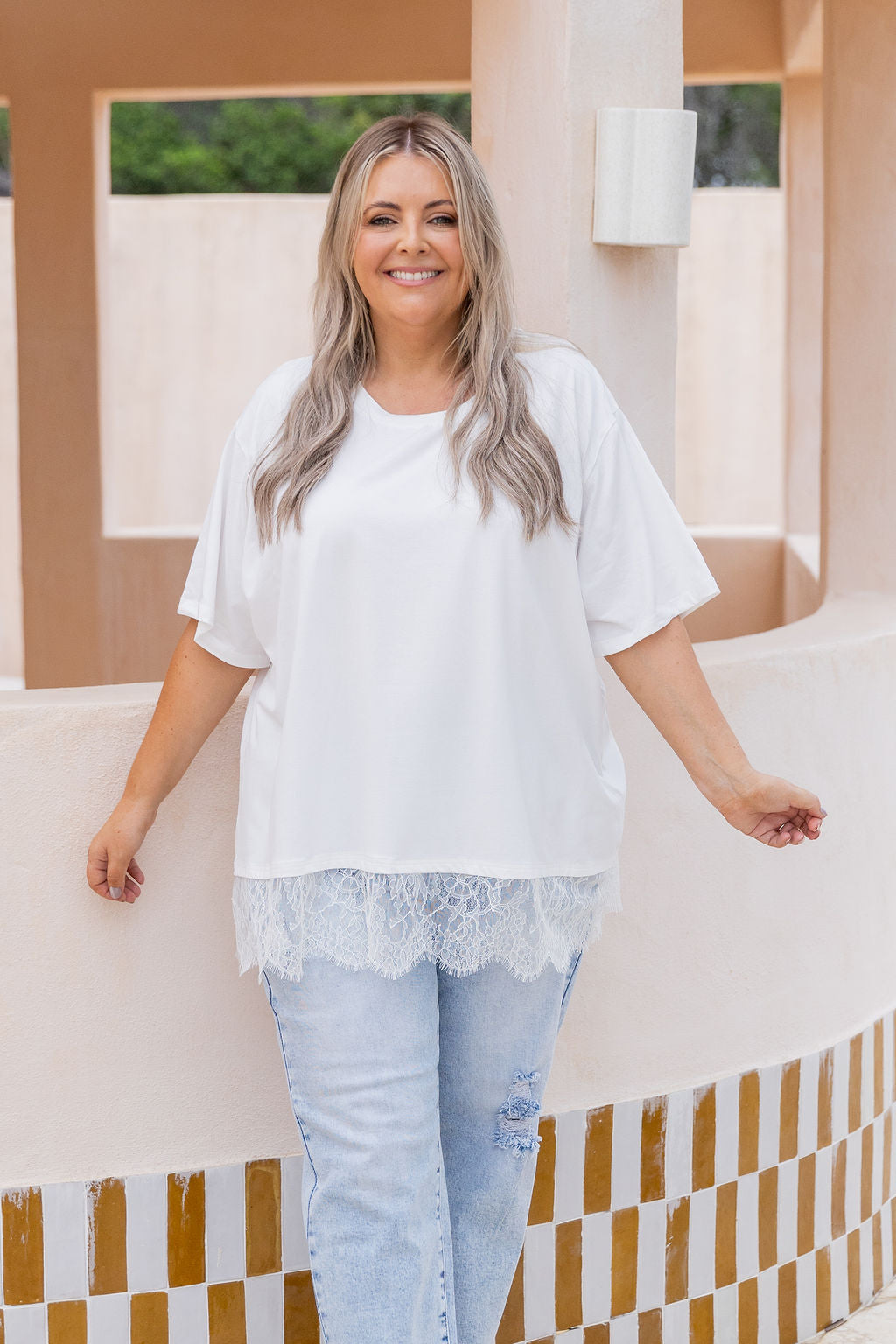 Lola Lace Trim Tee White