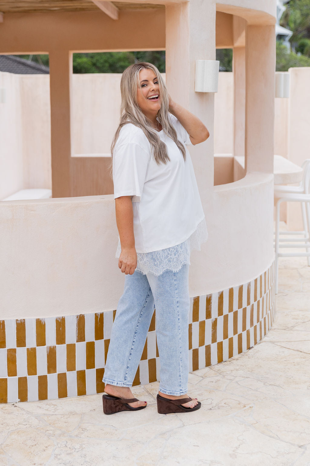 Lola Lace Trim Tee White