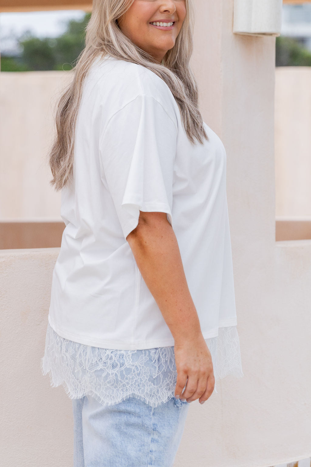Lola Lace Trim Tee White