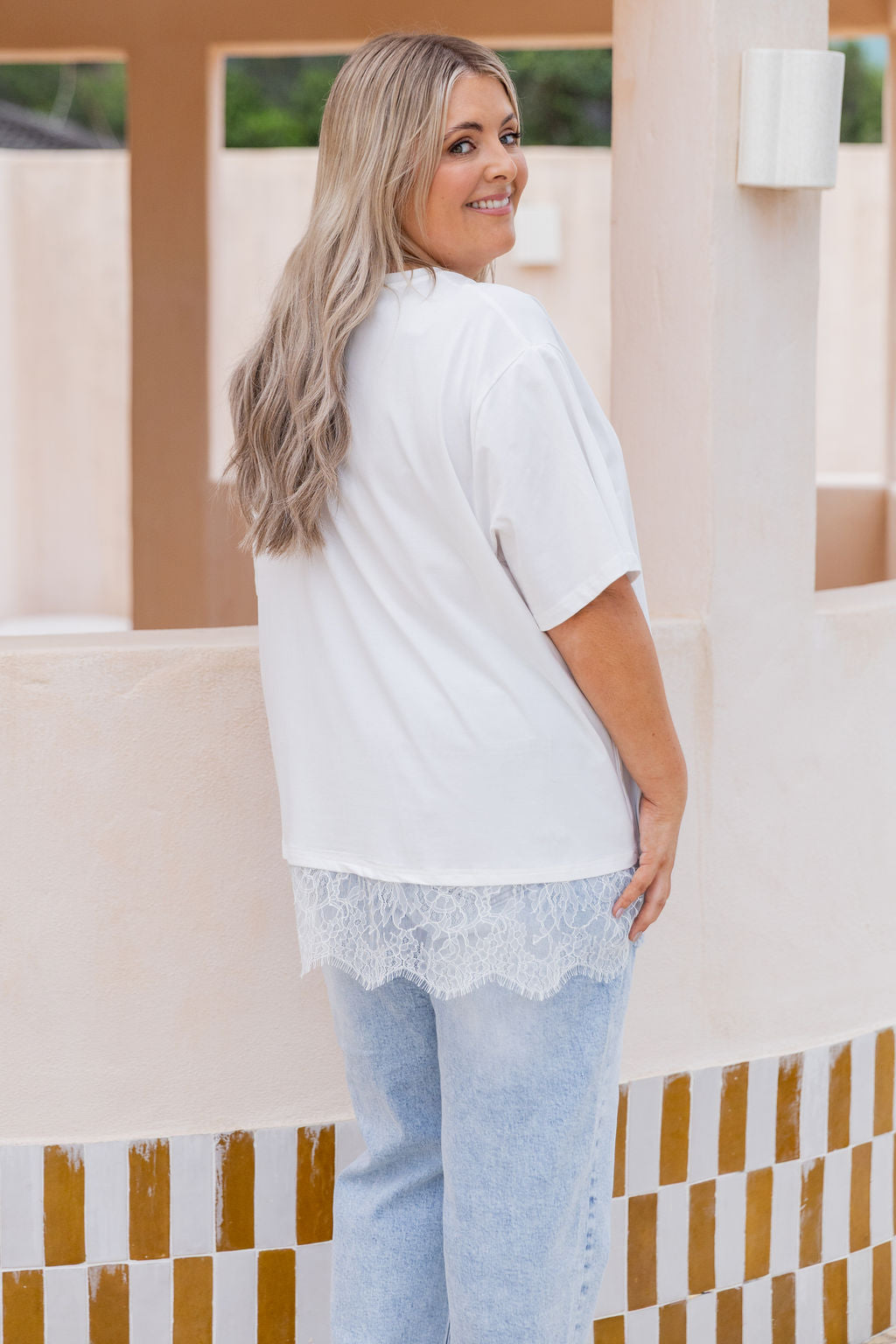 Lola Lace Trim Tee White
