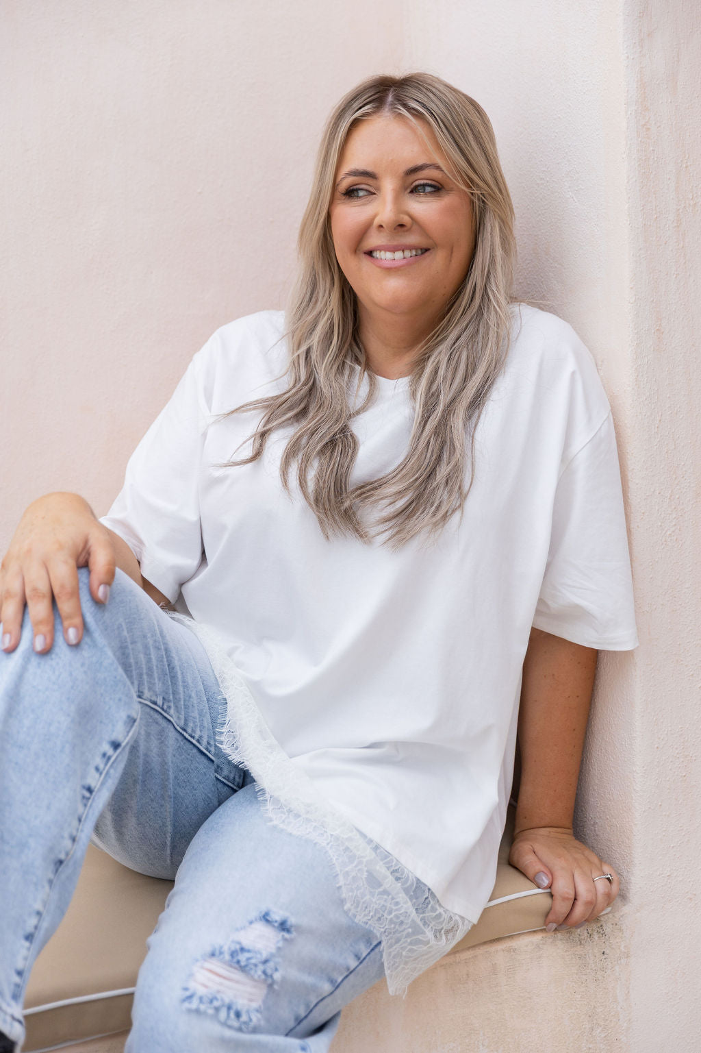 Lola Lace Trim Tee White