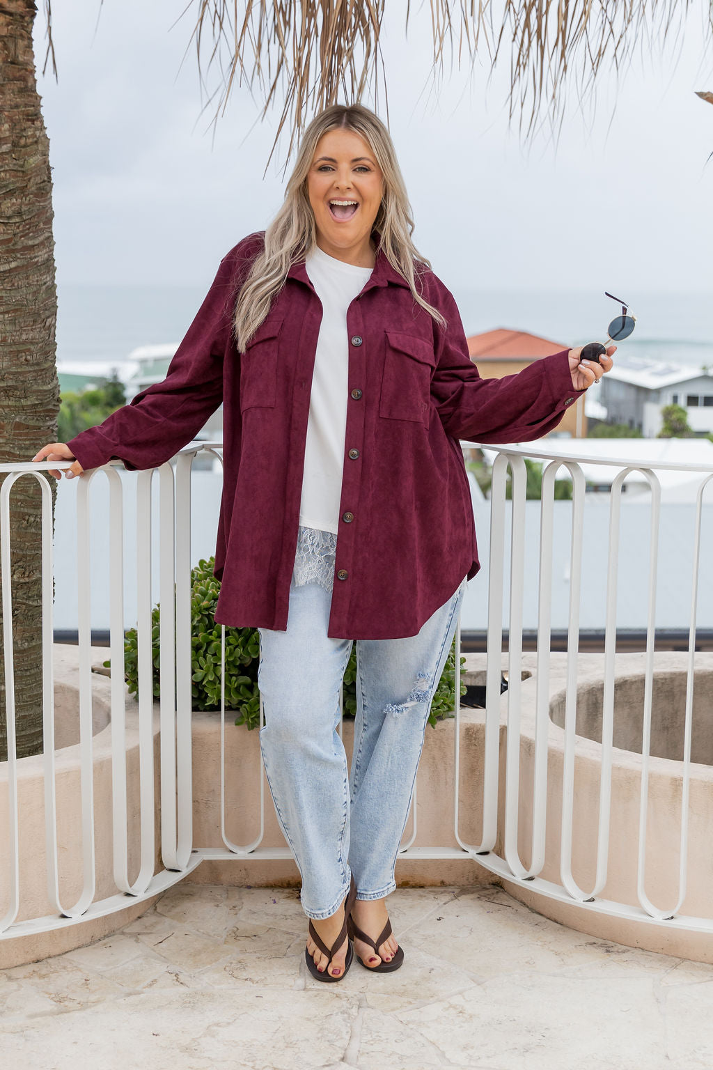 Elsia Shacket in Burgundy Faux Suede